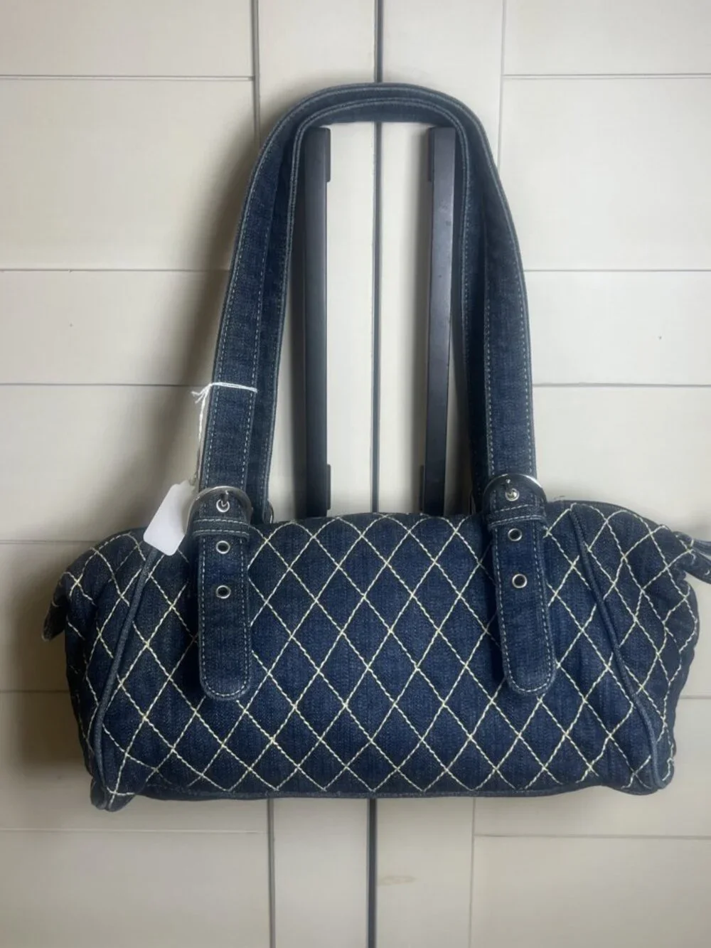 VERA BRADLEY Denim Quilted Stitch Shoulder DOUBLE HANDLE Bag Satchel Retro